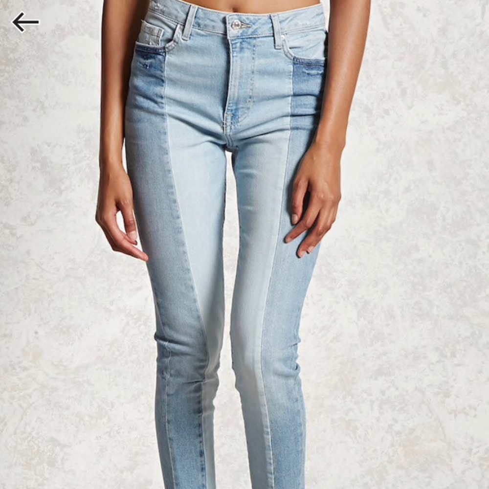 FOREVER 21 high rise skinny contrast wash jeans